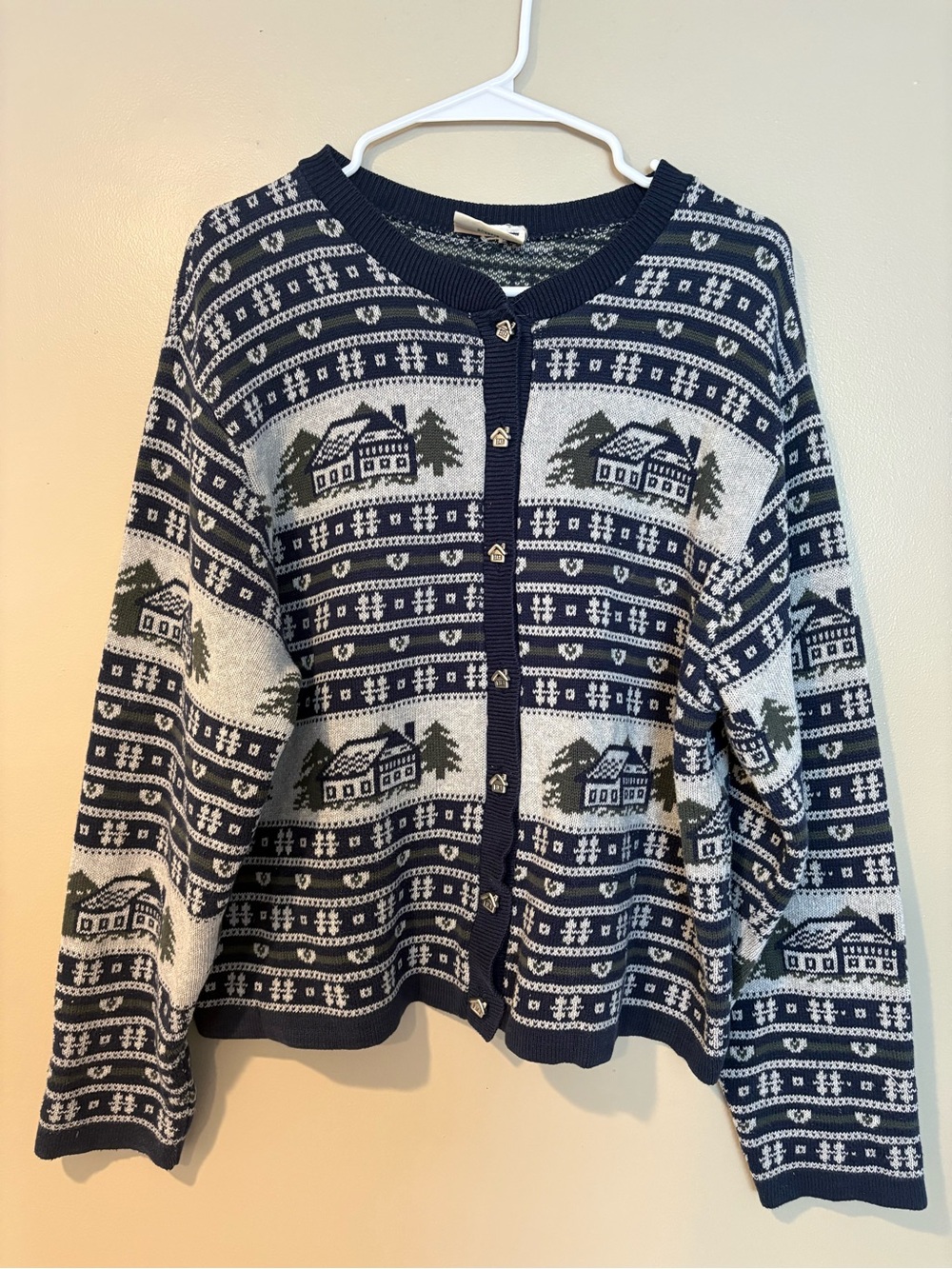 vintage christmas button up cardigan 8 bit retro cozy cabincore winter sweater